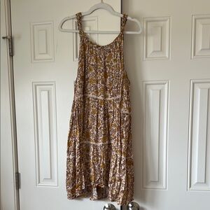 Brown and Cream Tiered Mini Sundress with Scoop Neck